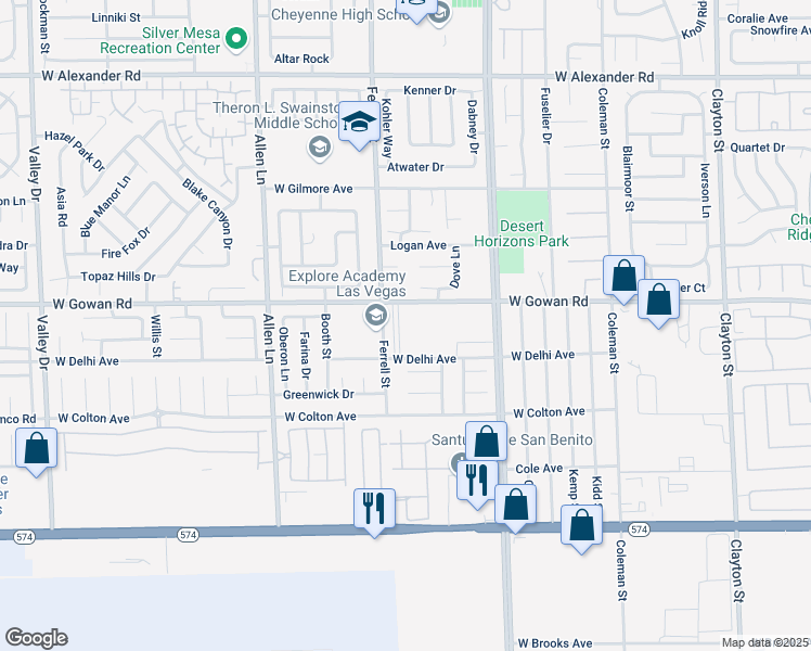 map of restaurants, bars, coffee shops, grocery stores, and more near 3540 Valley Lily Street in North Las Vegas