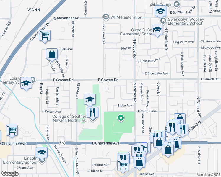 map of restaurants, bars, coffee shops, grocery stores, and more near 3520 Rio Robles Drive in North Las Vegas