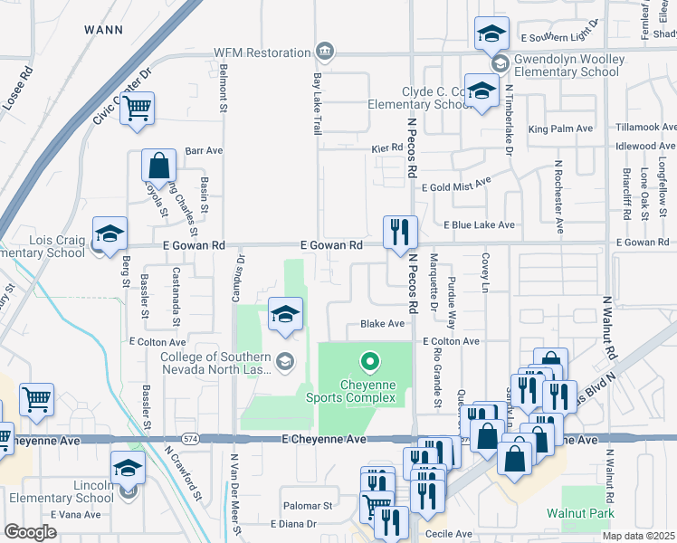 map of restaurants, bars, coffee shops, grocery stores, and more near 3520 Rio Robles Drive in North Las Vegas