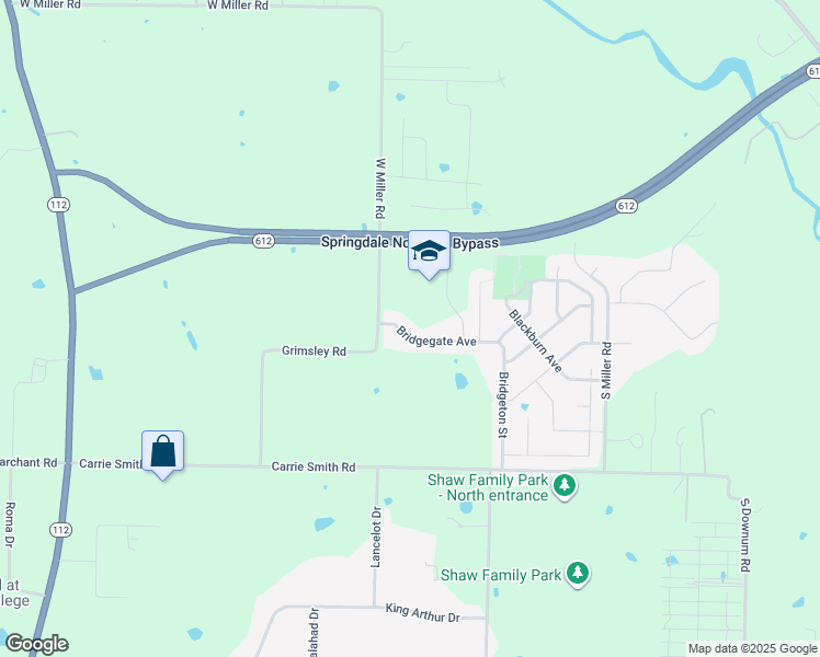 map of restaurants, bars, coffee shops, grocery stores, and more near 7851 Bridgegate Avenue in Springdale