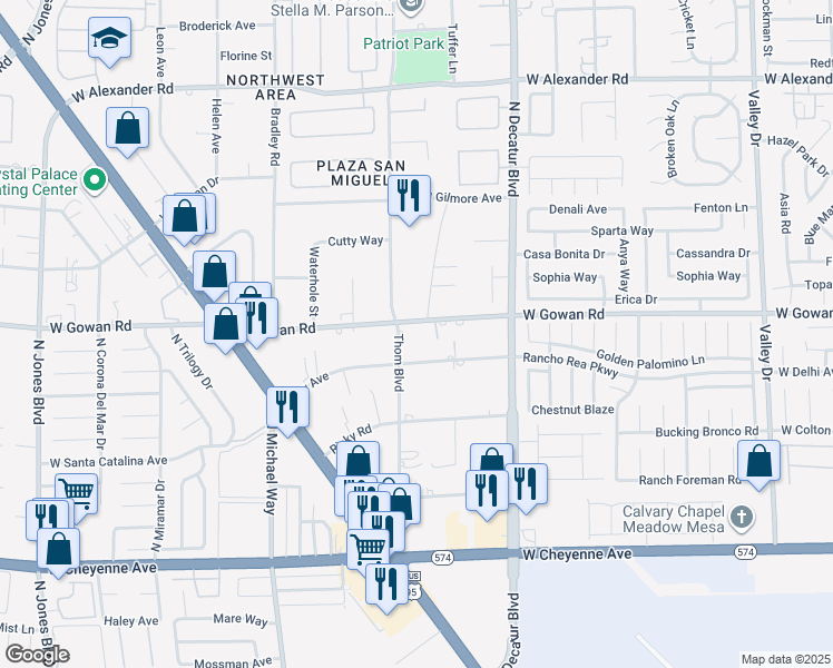 map of restaurants, bars, coffee shops, grocery stores, and more near 5025 West Gowan Road in Las Vegas