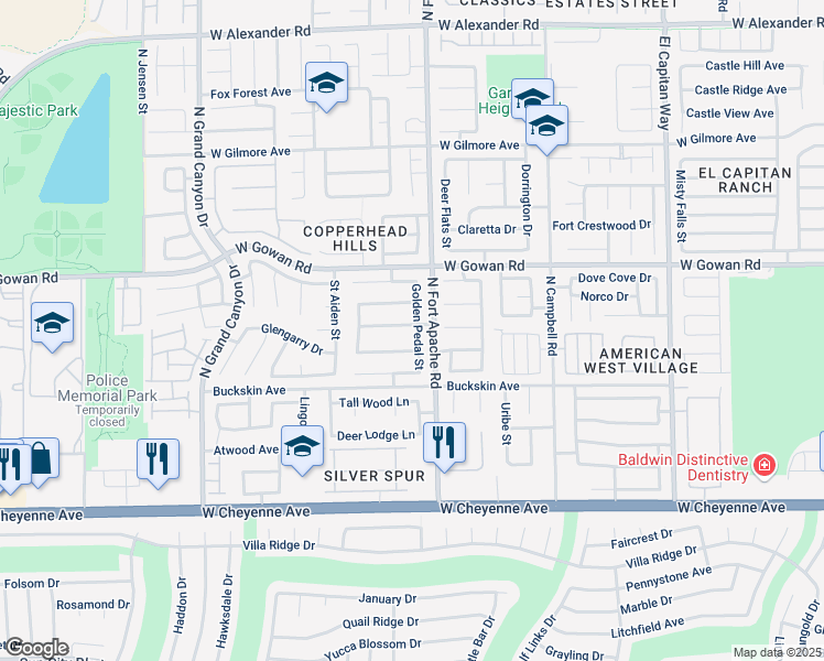 map of restaurants, bars, coffee shops, grocery stores, and more near 3424 Golden Pedal Street in Las Vegas