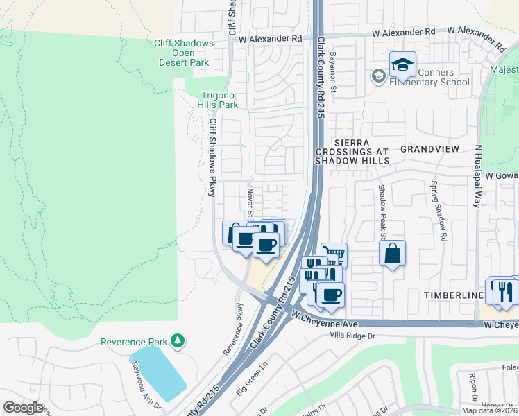 map of restaurants, bars, coffee shops, grocery stores, and more near 10624 Chestnut Timber Court in Las Vegas