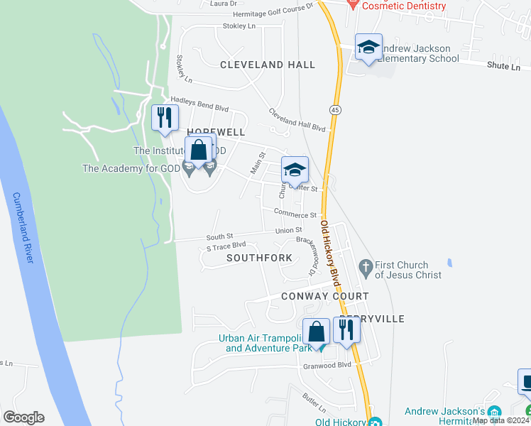 map of restaurants, bars, coffee shops, grocery stores, and more near 211 Commerce Street in Nashville