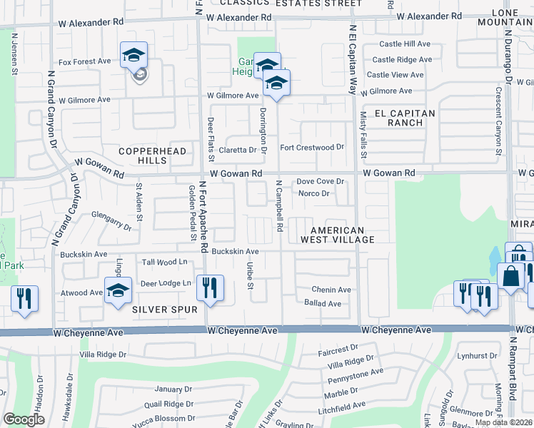 map of restaurants, bars, coffee shops, grocery stores, and more near 9028 Green Meadow Drive in Las Vegas