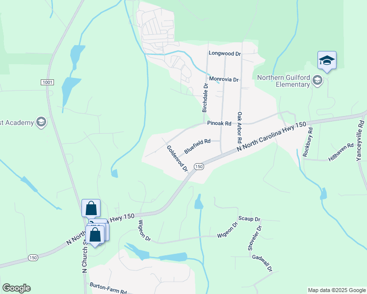 map of restaurants, bars, coffee shops, grocery stores, and more near 803 Bluefield Road in Greensboro