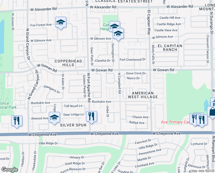 map of restaurants, bars, coffee shops, grocery stores, and more near 9084 Green Meadow Drive in Las Vegas