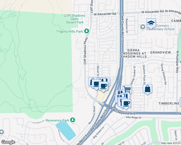 map of restaurants, bars, coffee shops, grocery stores, and more near 3480 Cactus Shadow Street in Las Vegas