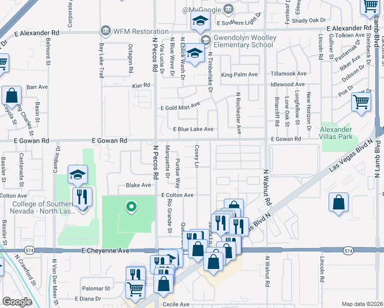 map of restaurants, bars, coffee shops, grocery stores, and more near 3636 Three Bars Court in Las Vegas