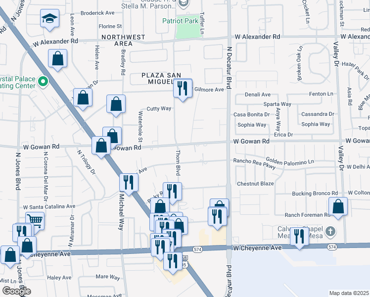 map of restaurants, bars, coffee shops, grocery stores, and more near 5025 West Gowan Road in Las Vegas