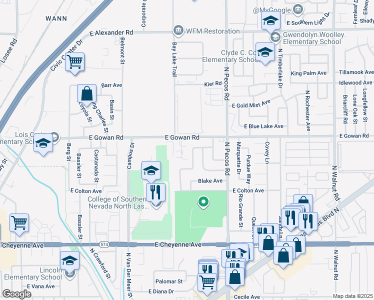 map of restaurants, bars, coffee shops, grocery stores, and more near 3501 Rio Robles Drive in North Las Vegas