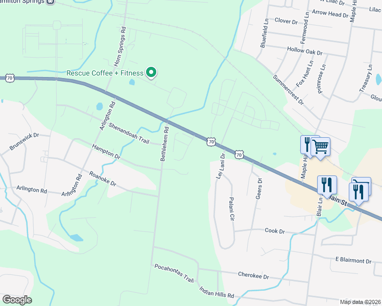 map of restaurants, bars, coffee shops, grocery stores, and more near 113 Waters Hill Circle in Lebanon
