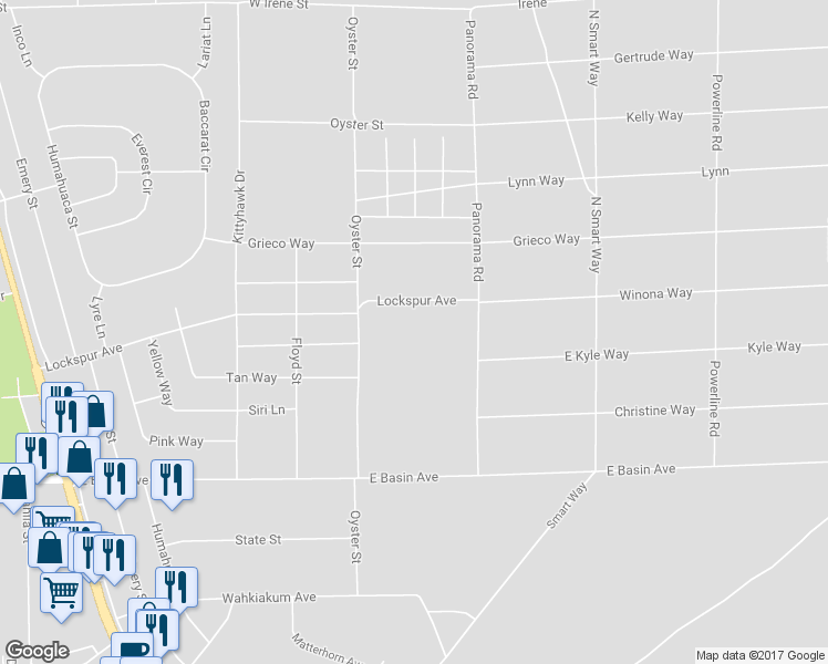 map of restaurants, bars, coffee shops, grocery stores, and more near 221 Oyster Street in Pahrump