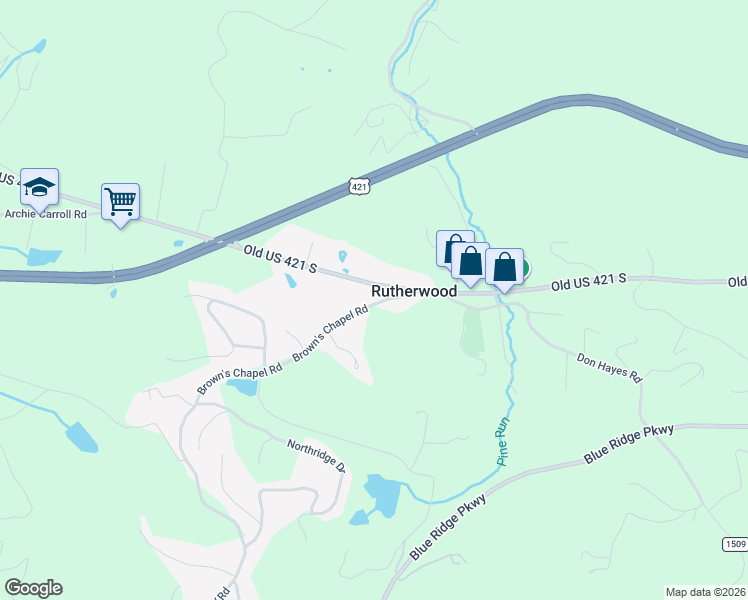 map of restaurants, bars, coffee shops, grocery stores, and more near Old US 421 in Boone