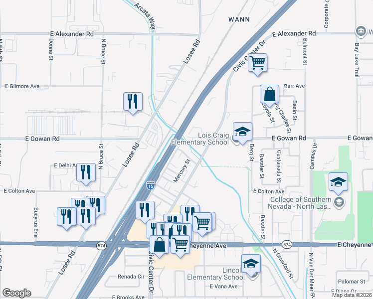 map of restaurants, bars, coffee shops, grocery stores, and more near 2232 Saturn Avenue in North Las Vegas