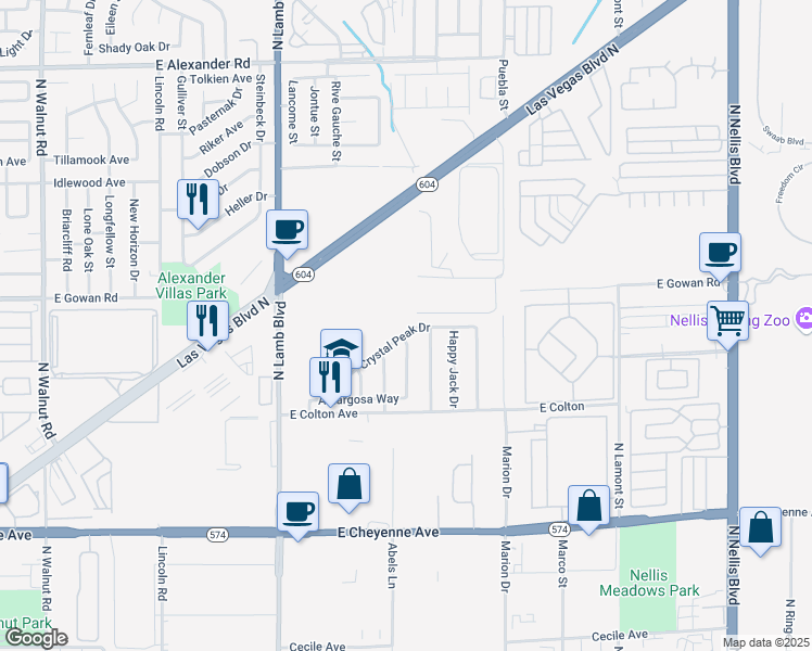 map of restaurants, bars, coffee shops, grocery stores, and more near 4548 Crystal Peak Drive in Las Vegas
