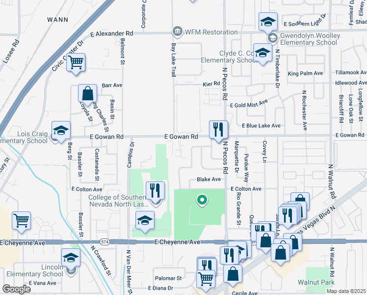 map of restaurants, bars, coffee shops, grocery stores, and more near 3544d Rio Robles Drive in North Las Vegas