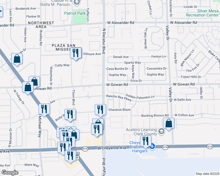 map of restaurants, bars, coffee shops, grocery stores, and more near 4705 Erica Drive in North Las Vegas