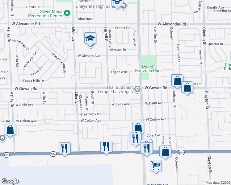 map of restaurants, bars, coffee shops, grocery stores, and more near 3548 Valley Lily Street in North Las Vegas