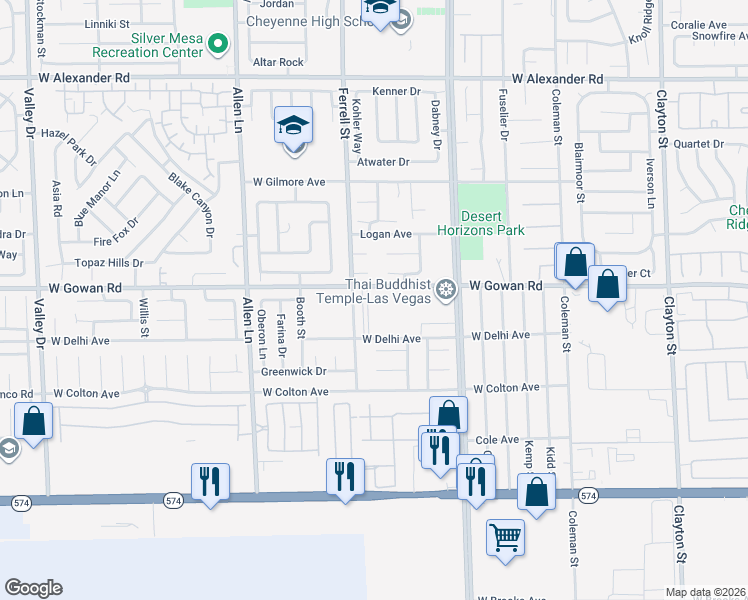 map of restaurants, bars, coffee shops, grocery stores, and more near 3548 Valley Lily Street in North Las Vegas
