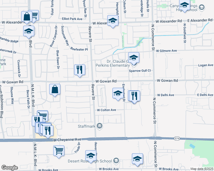 map of restaurants, bars, coffee shops, grocery stores, and more near 3548 Lonesome Drum Street in North Las Vegas