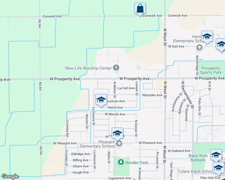 map of restaurants, bars, coffee shops, grocery stores, and more near 1195 North Milner Street in Tulare