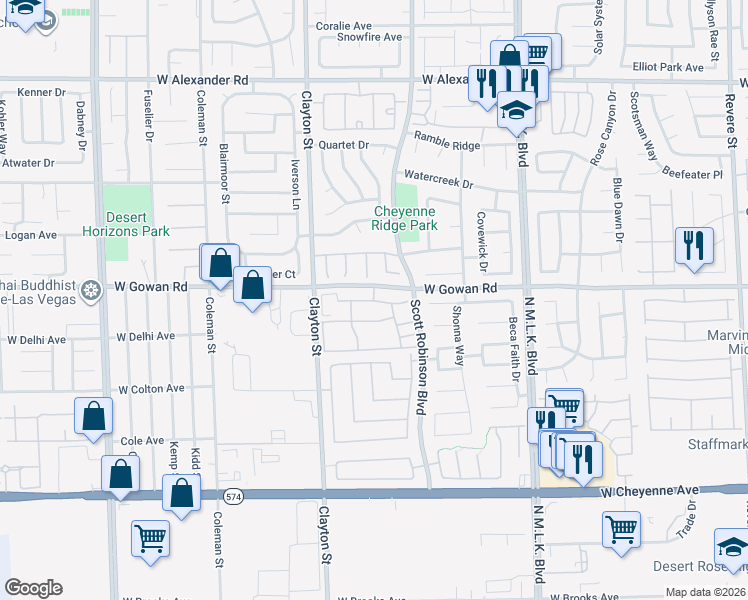 map of restaurants, bars, coffee shops, grocery stores, and more near 3605 Asiago Court in North Las Vegas