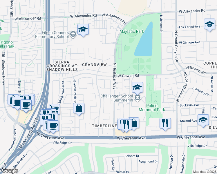 map of restaurants, bars, coffee shops, grocery stores, and more near 3505 Lacebark Pine Street in Las Vegas
