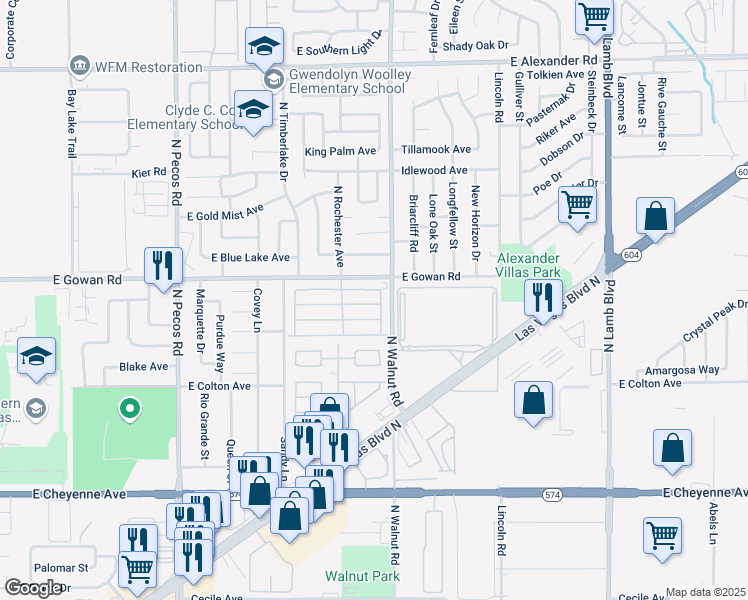 map of restaurants, bars, coffee shops, grocery stores, and more near 3844 Autzen Stadium Way in Las Vegas