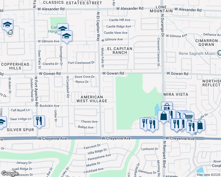 map of restaurants, bars, coffee shops, grocery stores, and more near 8713 Texas Bronco Avenue in Las Vegas