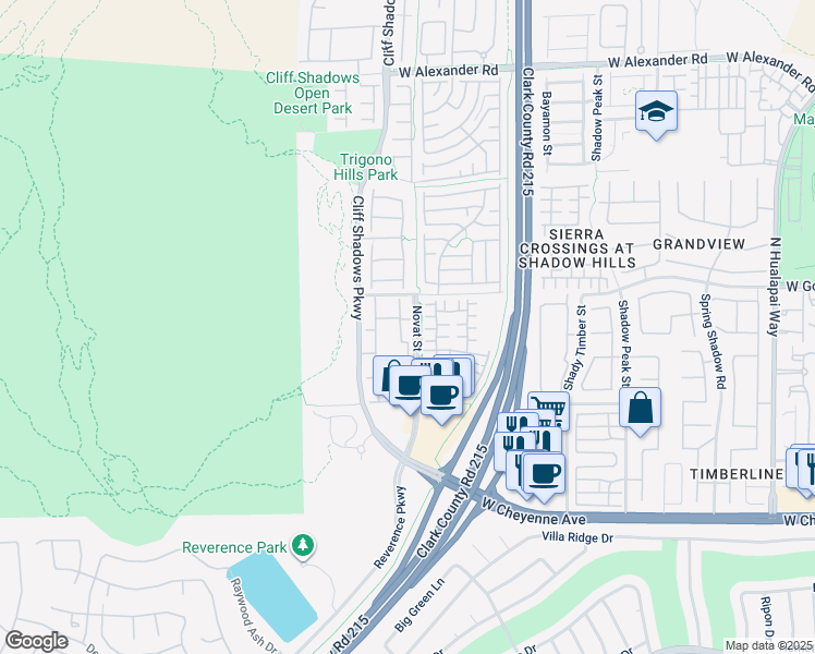 map of restaurants, bars, coffee shops, grocery stores, and more near 3541 Desert Cliff Street in Las Vegas