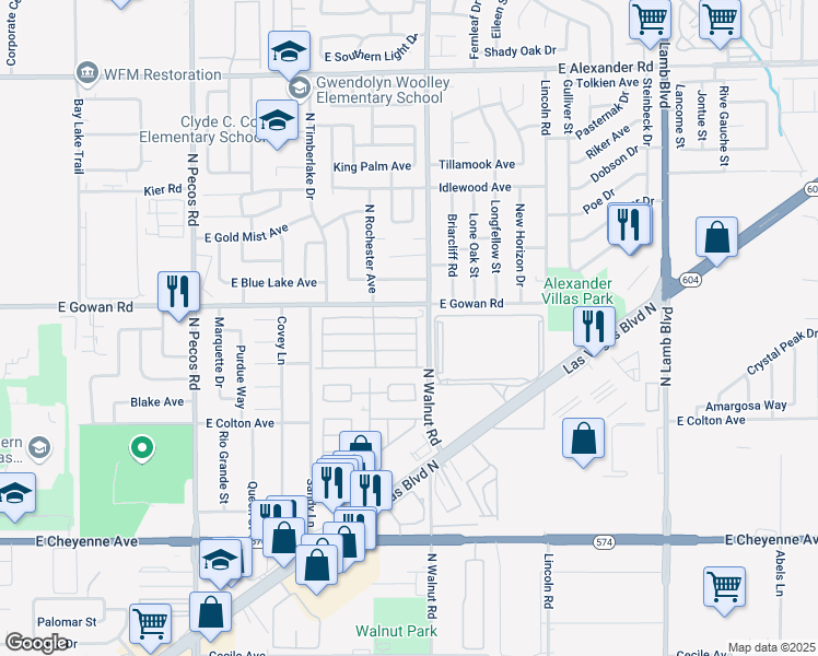 map of restaurants, bars, coffee shops, grocery stores, and more near 3844 Autzen Stadium Way in Las Vegas