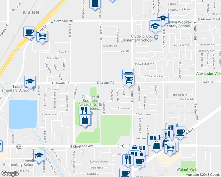 map of restaurants, bars, coffee shops, grocery stores, and more near 3544d Rio Robles Drive in North Las Vegas