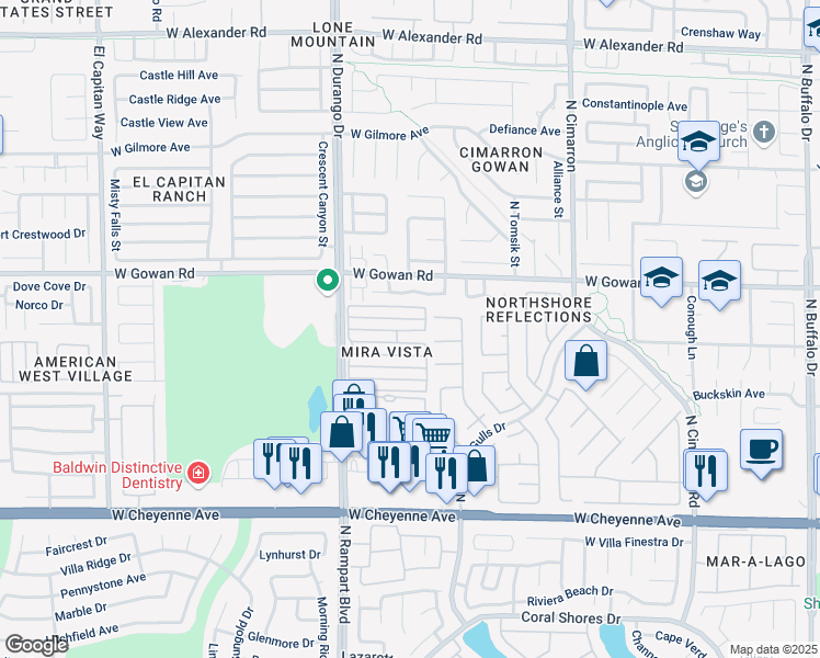 map of restaurants, bars, coffee shops, grocery stores, and more near 8425 Blazing Sun Avenue in Las Vegas