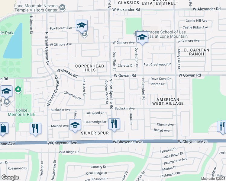 map of restaurants, bars, coffee shops, grocery stores, and more near 3520 Golden Pedal Street in Las Vegas