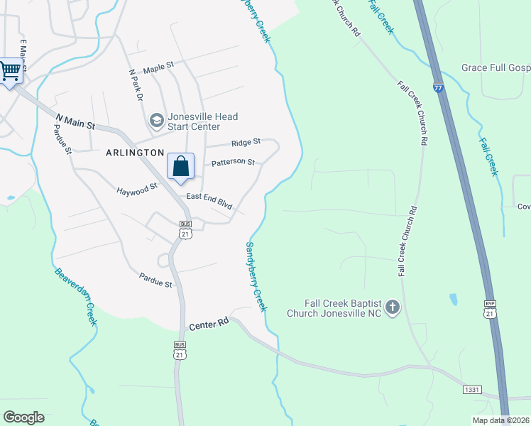 map of restaurants, bars, coffee shops, grocery stores, and more near 212 East End Boulevard in Jonesville