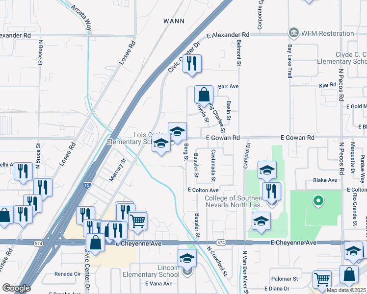 map of restaurants, bars, coffee shops, grocery stores, and more near 2637 East Gowan Road in North Las Vegas