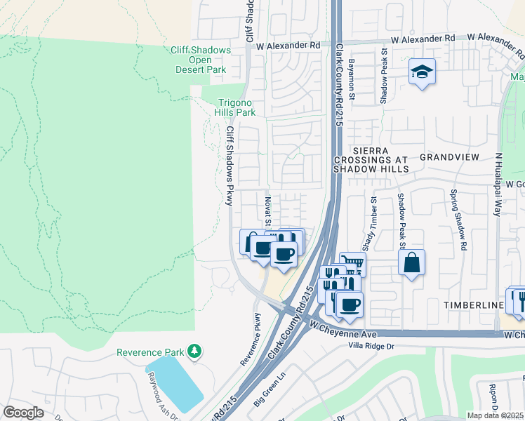 map of restaurants, bars, coffee shops, grocery stores, and more near 3504 Desert Cliff Street in Las Vegas