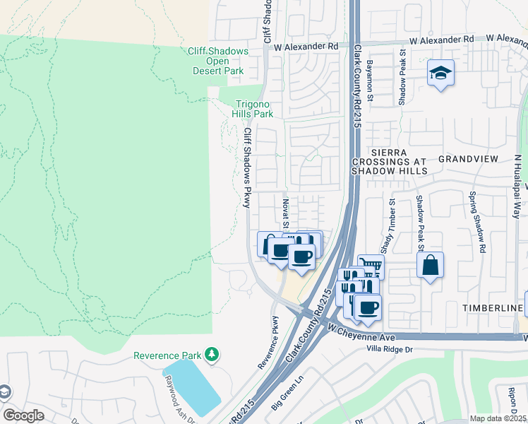 map of restaurants, bars, coffee shops, grocery stores, and more near 3500 Cactus Shadow Street in Las Vegas
