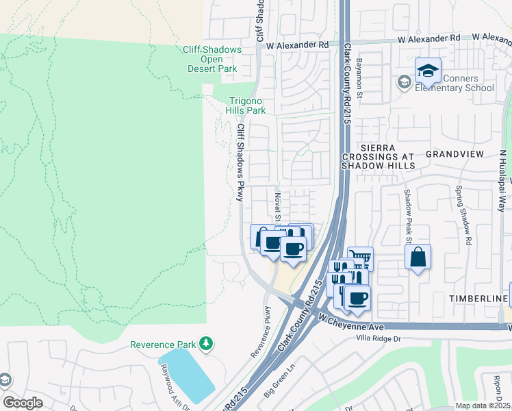 map of restaurants, bars, coffee shops, grocery stores, and more near 3541 Desert Cliff Street in Las Vegas
