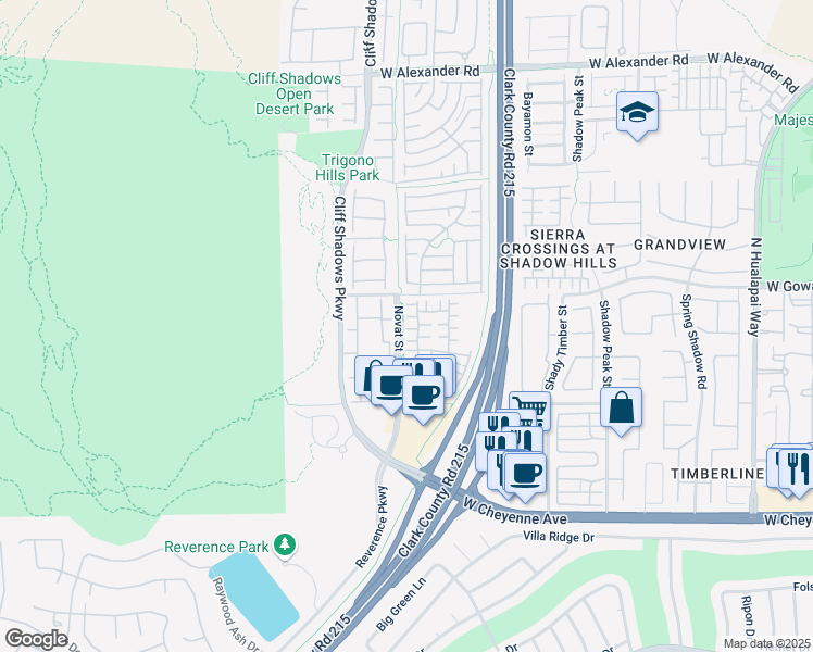 map of restaurants, bars, coffee shops, grocery stores, and more near 10625 Chicksaw Cedar Court in Las Vegas
