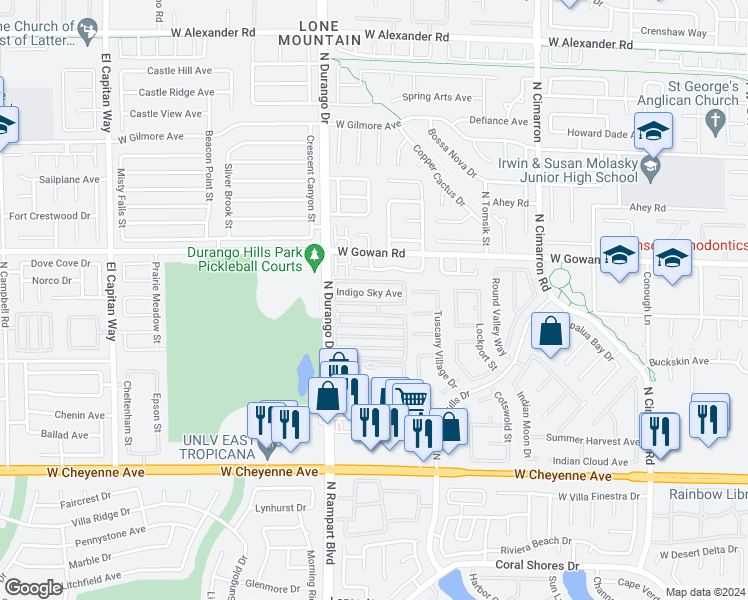 map of restaurants, bars, coffee shops, grocery stores, and more near 8432 Wandering Sun Avenue in Las Vegas