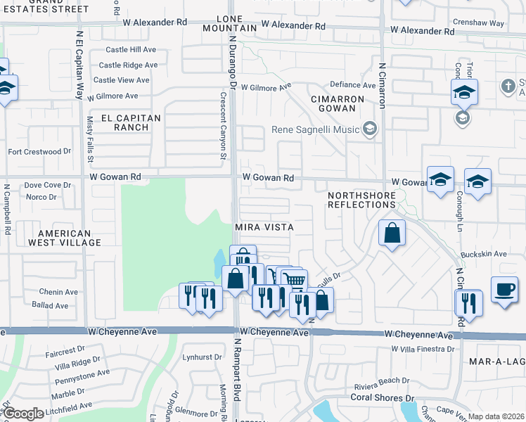 map of restaurants, bars, coffee shops, grocery stores, and more near 8440 Wandering Sun Avenue in Las Vegas
