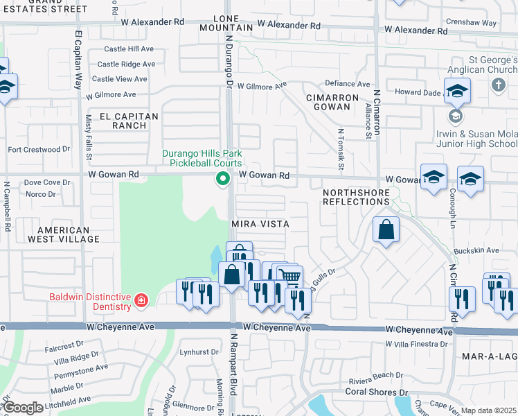 map of restaurants, bars, coffee shops, grocery stores, and more near 8440 Wandering Sun Avenue in Las Vegas