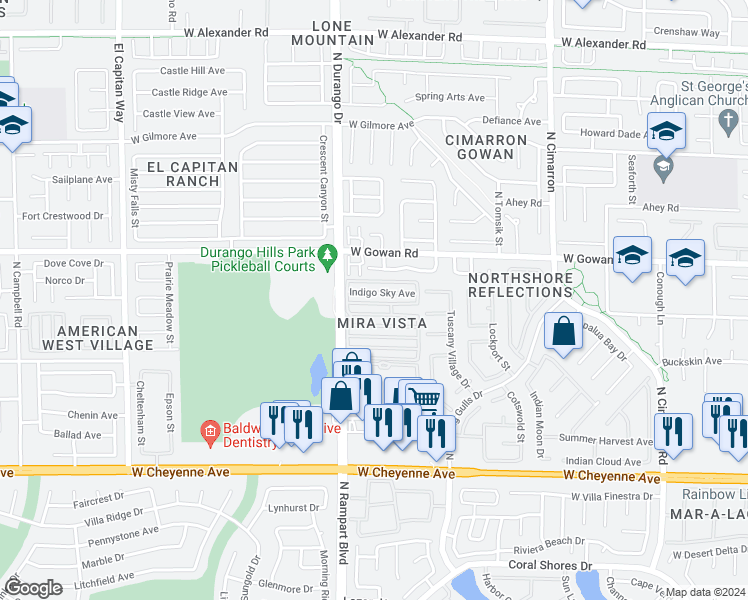map of restaurants, bars, coffee shops, grocery stores, and more near 8448 Wandering Sun Avenue in Las Vegas