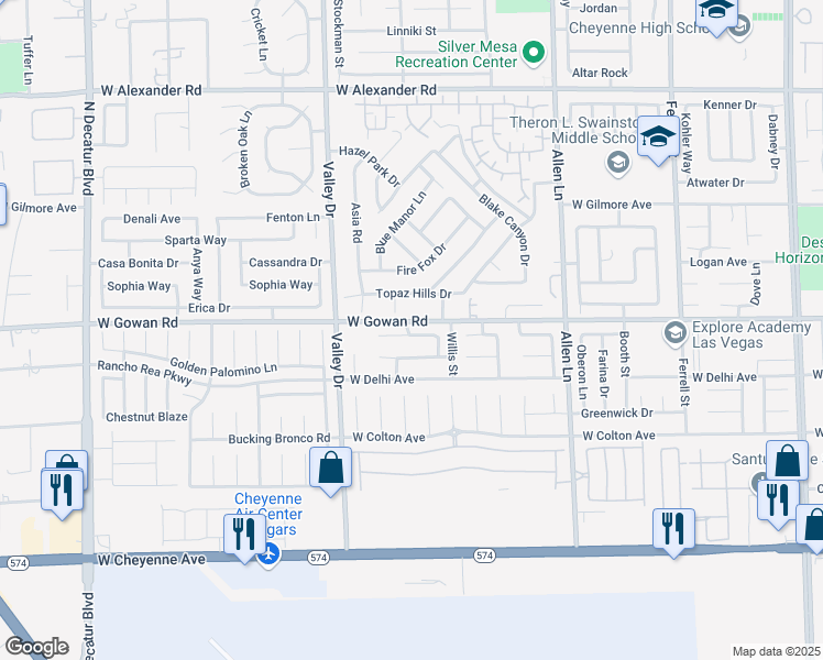 map of restaurants, bars, coffee shops, grocery stores, and more near 4036 Bonita Desert Court in North Las Vegas