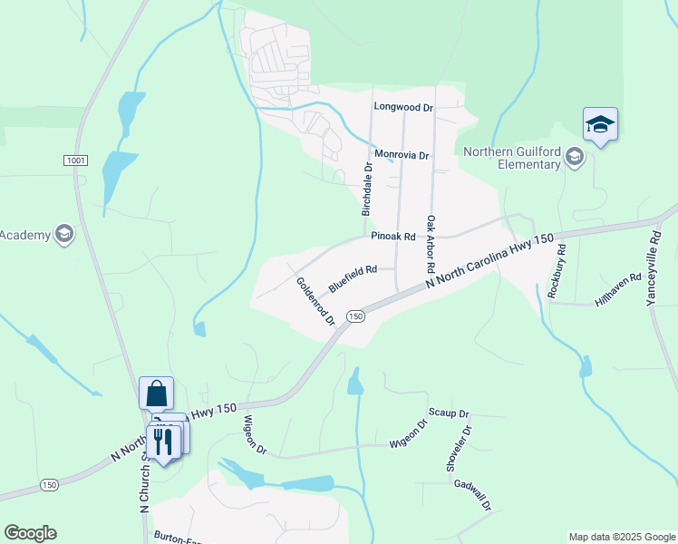 map of restaurants, bars, coffee shops, grocery stores, and more near 809 Bluefield Road in Greensboro