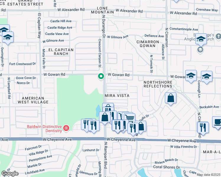 map of restaurants, bars, coffee shops, grocery stores, and more near 8465 Blazing Sun Avenue in Las Vegas