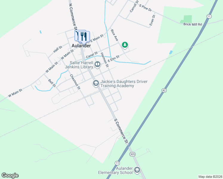map of restaurants, bars, coffee shops, grocery stores, and more near 413 Broad Street in Aulander