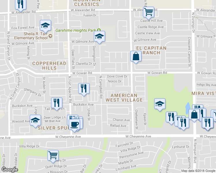 map of restaurants, bars, coffee shops, grocery stores, and more near 3539 Moreno Court in Las Vegas